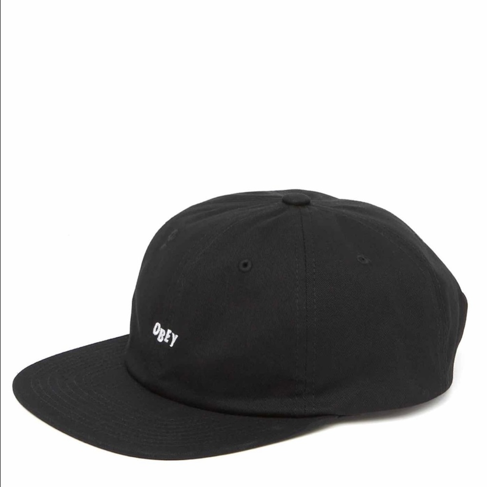 NWT Obey Logo Six Panel Snapback Hat - Black